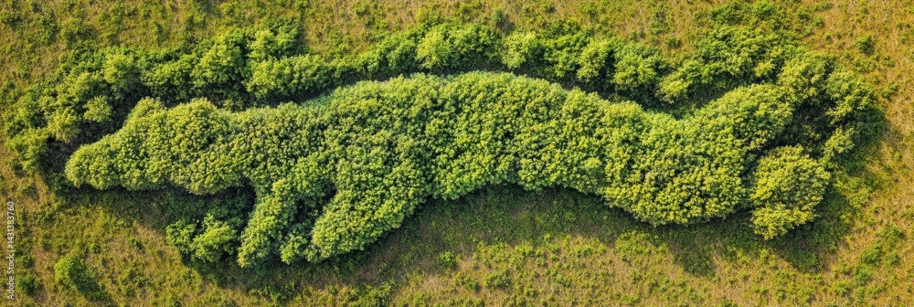 Abstract Animal Shape Formed by Treetops Reveals Forest Connection From Aerial View in Vibrant Green Landscape Generative AI