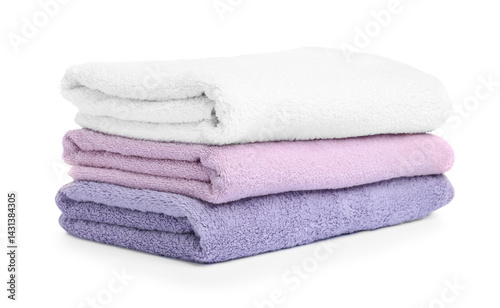 Stack of clean towels isolated on white