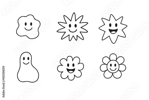 Vector Hand-Drawn Cartoon Shape Characters - Fun Outline Illustration for Creative Designs.