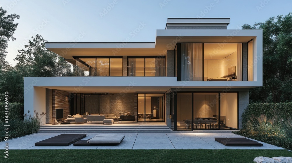 Modern Luxury Home Architectural Design: Evening Ambiance Modern Luxury Home Architectural Design: Evening Ambiance