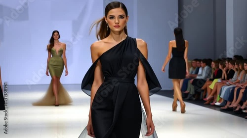 Elegant Fashion Show, Models Displaying Sophisticated Designs on the Runway