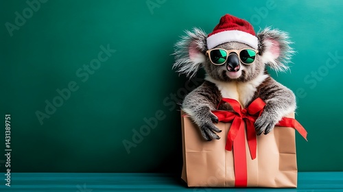 Cute Koala in Santa Hat and Sunglasses