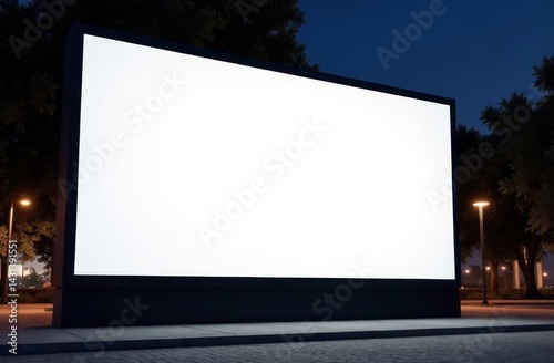 Outdoor billboard near a store with empty space for text.