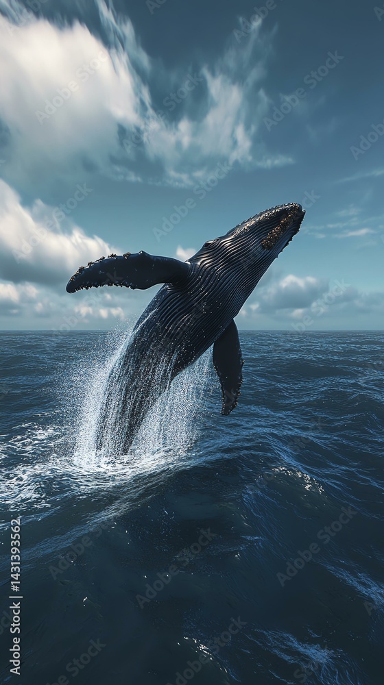 Fototapeta premium Majestic whale breaching the surface of ocean.