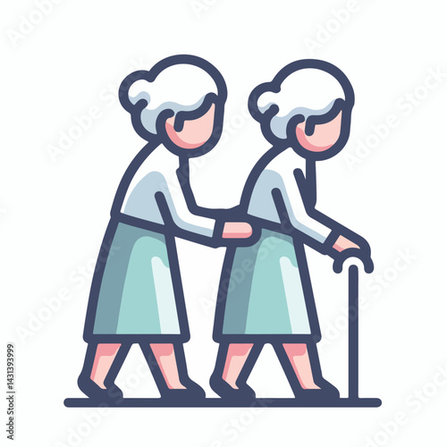 Elderly People with Canes Character Illustration
