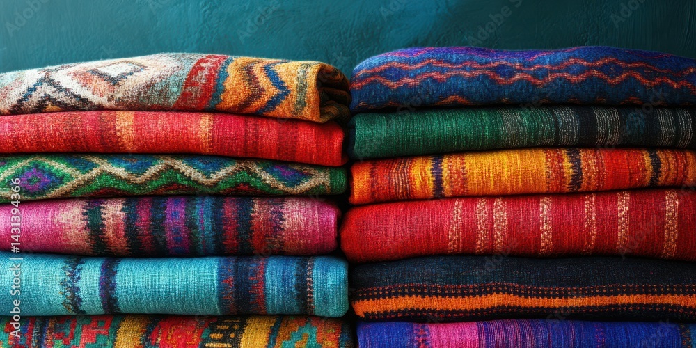 Handwoven blankets displayed in vibrant colors showcasing intricate patterns and textures in a local artisan shop Handwoven blankets displayed in vibrant colors showcasing intricate patterns and textures in a local artisan shop