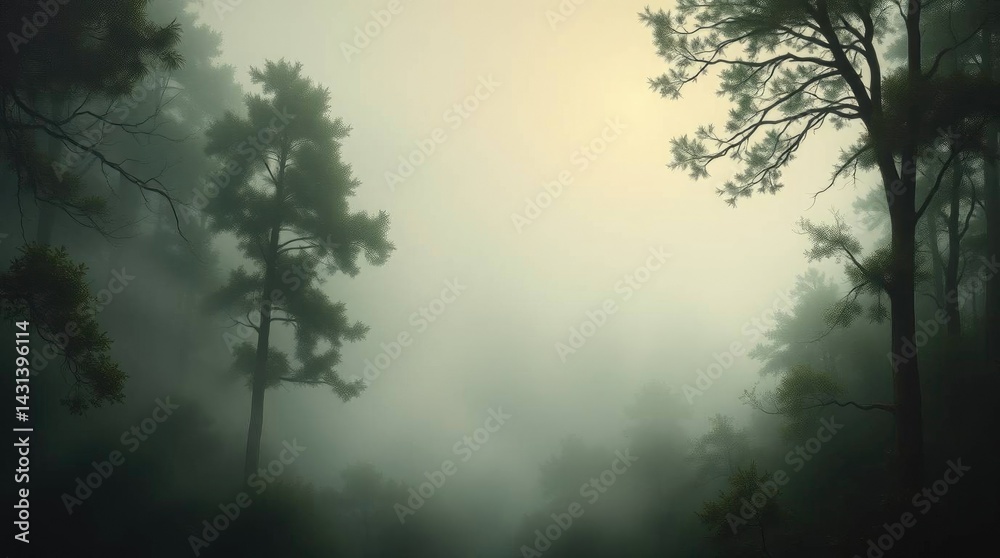 Fototapeta premium Misty Forest: Serene Pines in a Dreamlike Haze