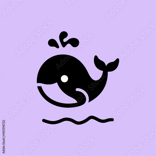 Cute Whale Silhouette Vector Splashing Water

