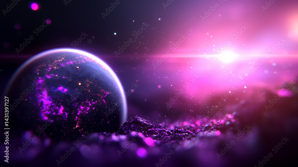 Obraz premium Purple planet cosmic background