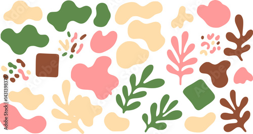 Abstract shapes leaves red teal pink blue organic forms seamless