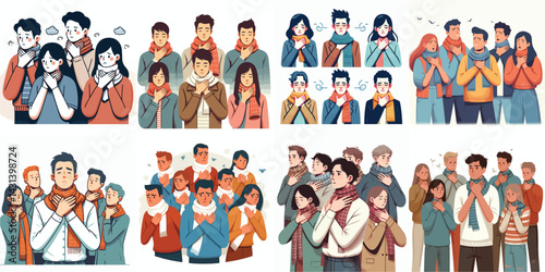 Groups of Sick People with Sore Throats & Coughs Set