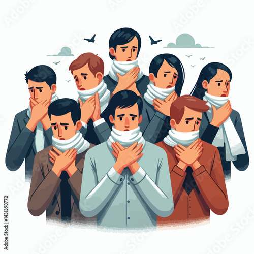 Groups of Sick People with Sore Throats & Coughs Set