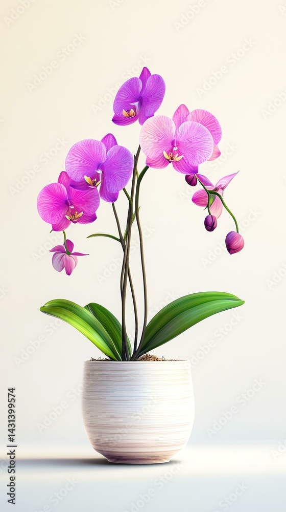 Naklejka premium Beautiful purple orchids in a white pot.