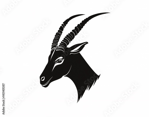 Detailed Antelope Head Logo with Spiral Horns in Black Silhouette Style