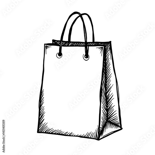 Hand-drawn paper shopping bag icon representing retail purchase or package - concept of ecommerce packaging delivery sketch symbol UI checkout