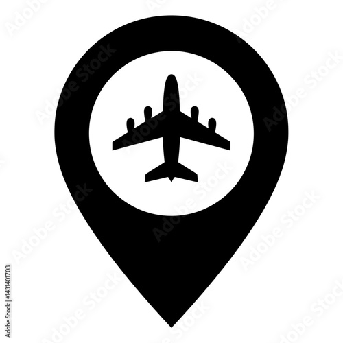 Flight pin icon representing location of airport or departure zone - concept of ecommerce delivery destination map travel UI transportation flight marker