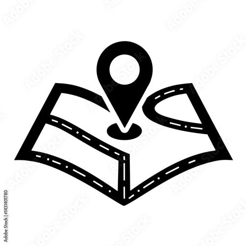 Map with pin icon representing destination route or navigation tool - concept of UI interface travel direction ecommerce store locator positioning GPS