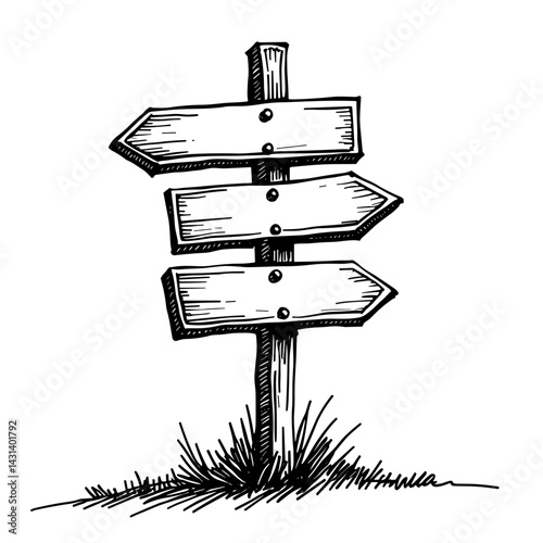 Sketch signpost icon representing decision route or navigation guidance - concept of tourism path wayfinding UI drawn direction ecommerce icon