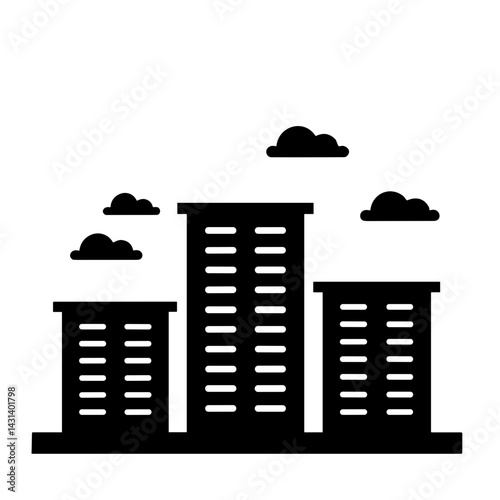 City buildings icon representing urban area location destination or business district - concept of ecommerce store location headquarters delivery hub