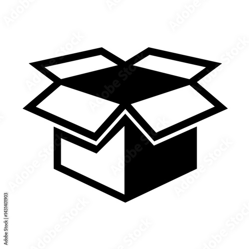 Open box icon in flat style representing package delivery unboxing or logistics - concept of ecommerce parcel shipping product unpacking transportation storage