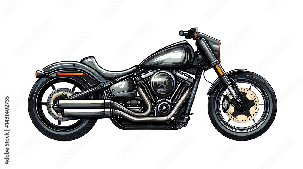 Sleek black motorcycle with a modern design, isolated on a white background. Sleek black motorcycle with a modern design, isolated on a white background.