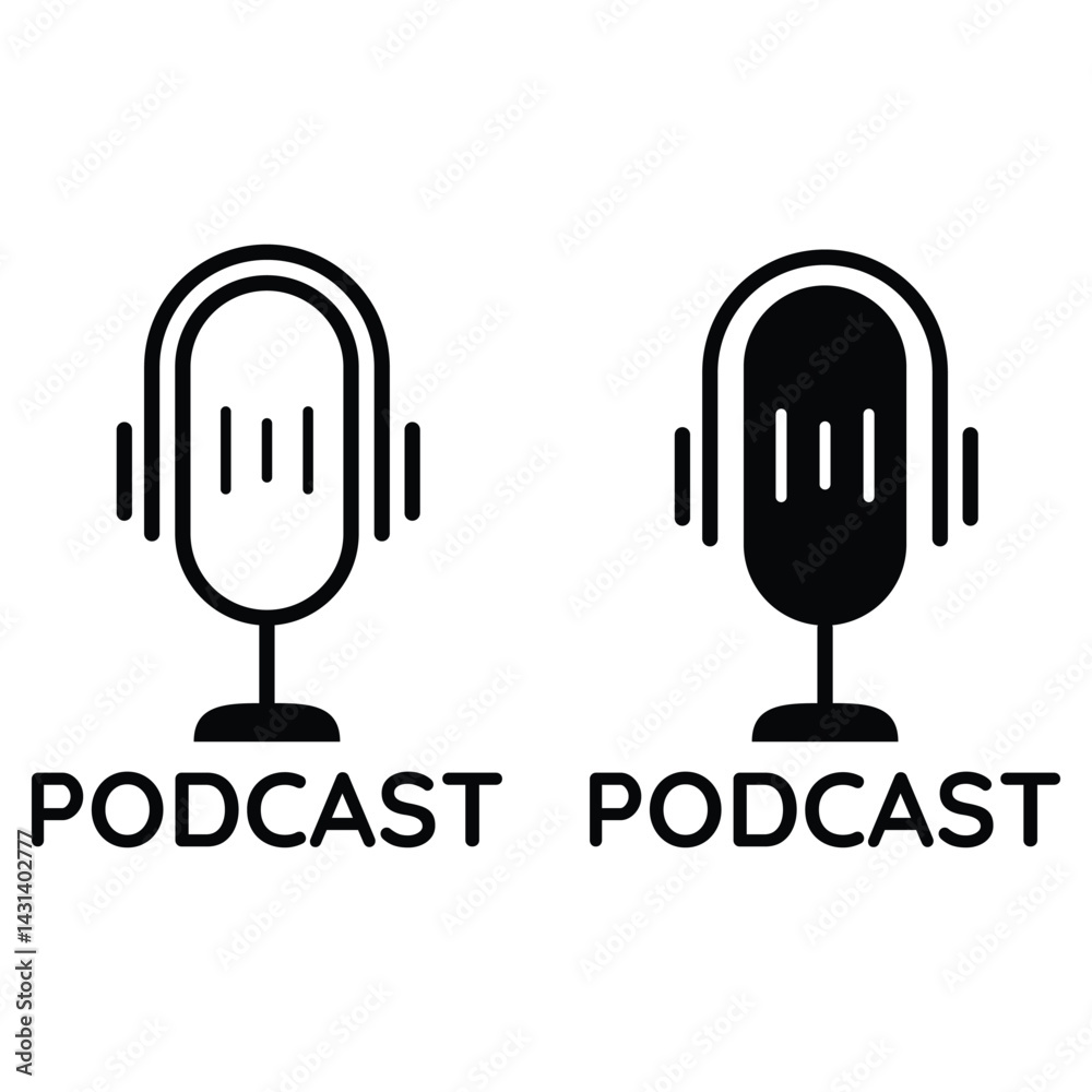 Dual podcast microphone silhouette with vertical audio bars as icon vector illustration for sound recording, internet talk show, and media platform. Dual podcast microphone silhouette with vertical audio bars as icon vector illustration for sound recording, internet talk show, and media platform.