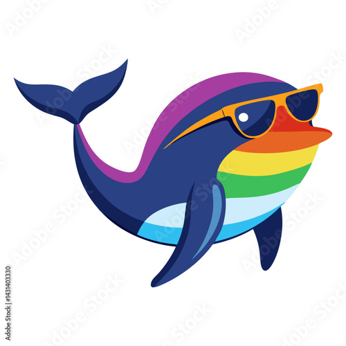 A Whale in rainbow-colored sunglasses