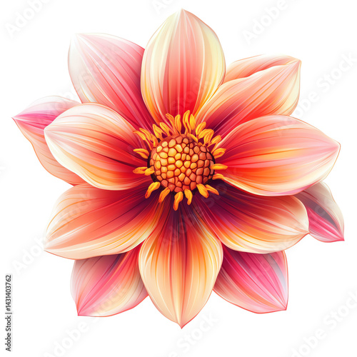 Vibrant flower illustration with pink and orange petals, isolated on white background.