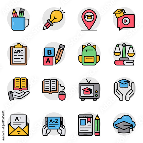 Set of Education and Learning Flat Icons 