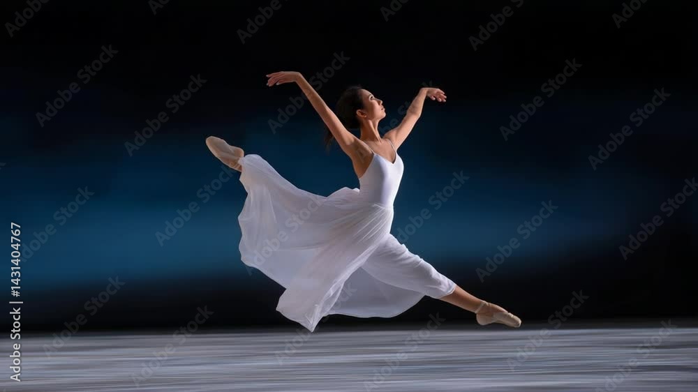 Elegant ballet dancer performs fluid, graceful movements, embodying artistic mastery.