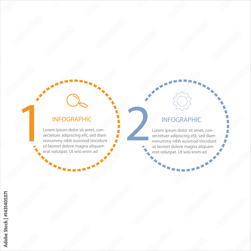 Business infographic template. 2 Step timeline journey. Process diagram, 2 options on white background, vector illustration.