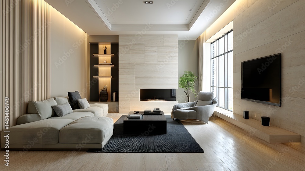 Fototapeta premium Modern minimalist-style living room