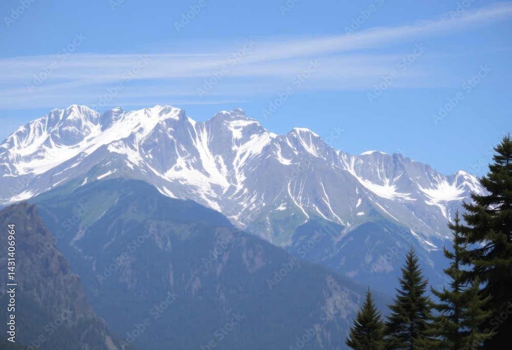 Obraz premium Majestic Snow Capped Mountain Range under a Clear Blue Sky A breathtaking view of a pristine alpine landscape