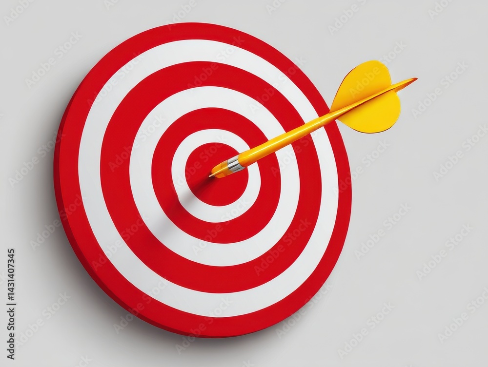 Dart hitting center of target on white background Dart hitting center of target on white background