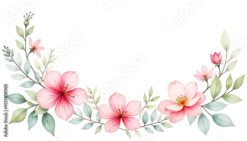 A delicate watercolor painting of a flowers and foliage on a white background created with generative ai
