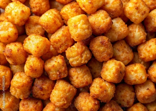 Aerial View of Crispy Golden Tater Tots Pile - Drone Photography Stock Photo