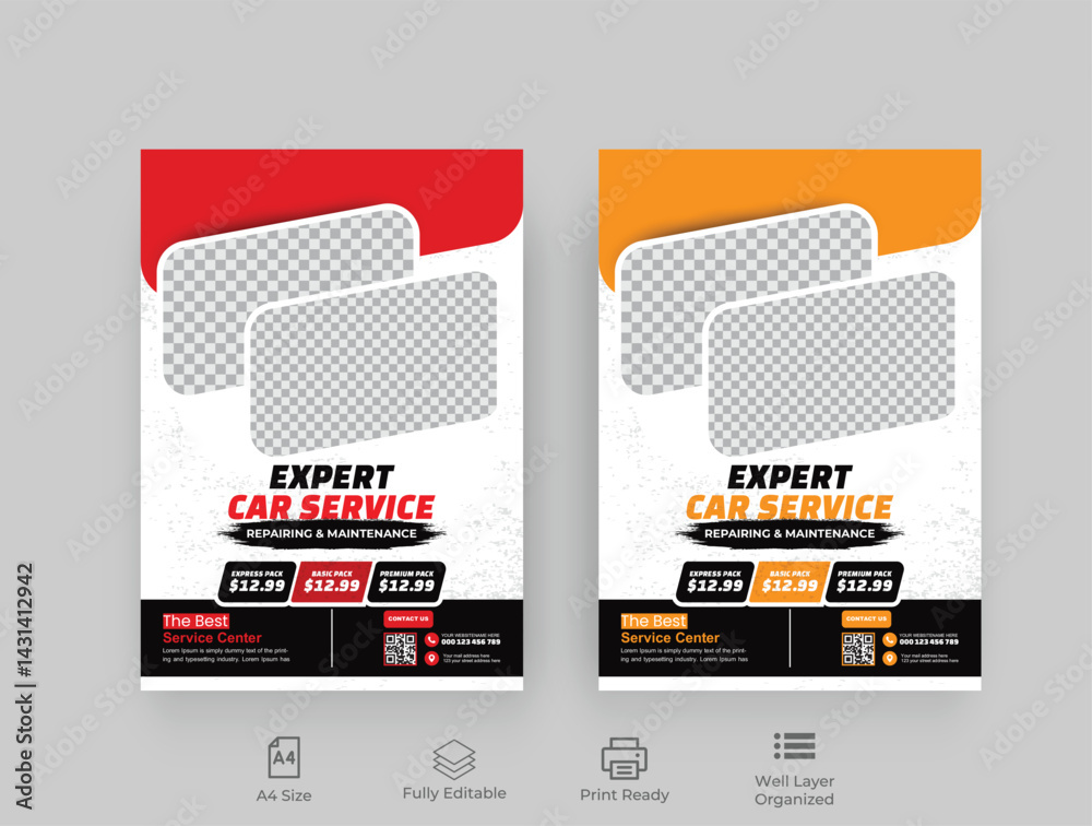 Obraz premium Auto Car Repair Service flyer, professional auto car repair service leaflet design template vector,
