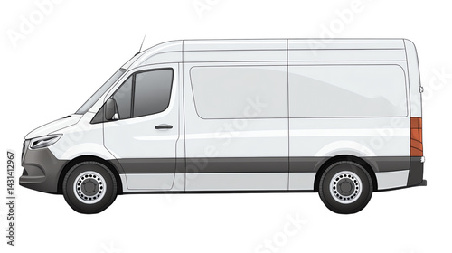 White delivery van on isolated background, ideal for transport and logistics concepts.