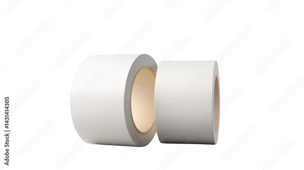 Two rolls of white tape sitting side by side in a simple composition isolated on transparent background Two rolls of white tape sitting side by side in a simple composition isolated on transparent background