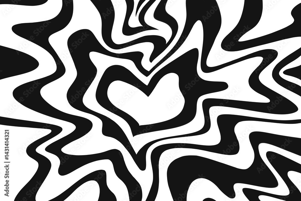 Abstract black and white seamless pattern with heart, wave, mesh, lines, sigzag, liquid background in trendy style. Design for wallpaper, decoration, etc. Abstract black and white seamless pattern with heart, wave, mesh, lines, sigzag, liquid background in trendy style. Design for wallpaper, decoration, etc.