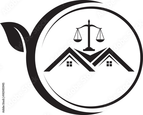 Leaf and law home shape concept logo design template. black Scales logo concepts. Law firm with Leaf logo vector