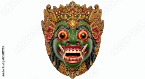 bali topeng mask with ornate detail and expressive face isolated on white. Generative AI