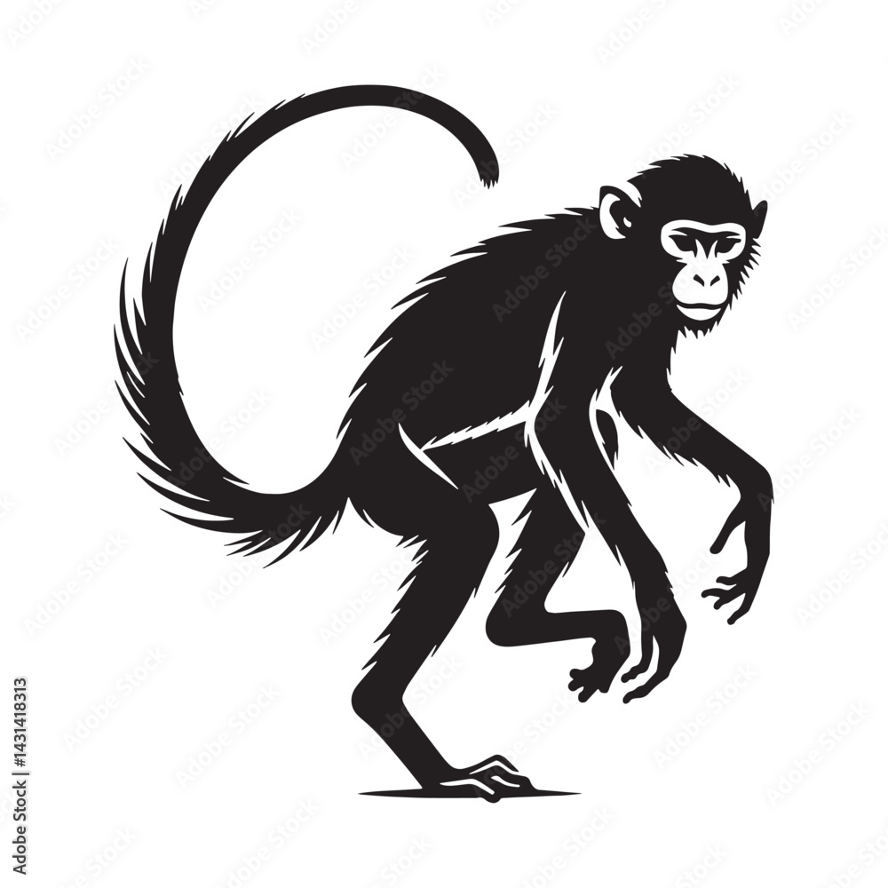 Fototapeta premium Detailed monkey silhouette vector for high-quality visual designs and logos – monkey silhouette – monkey vector – monkey illustration – silhouette of monkey – monkey icon