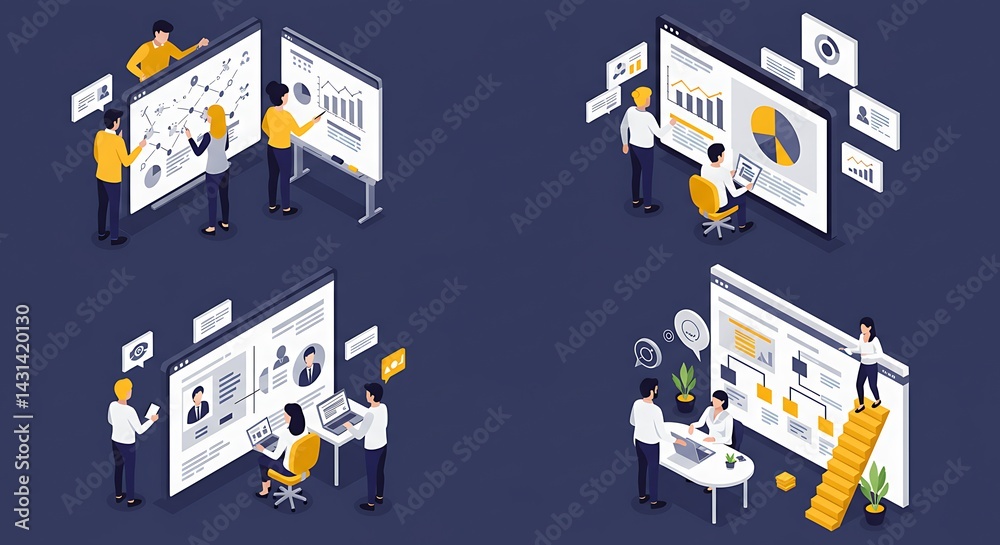 Obraz premium Design flat vector illustrations of modern business scenes