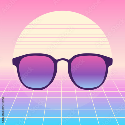Glasses Illustration Design With Vaporwave Style And Simple Background