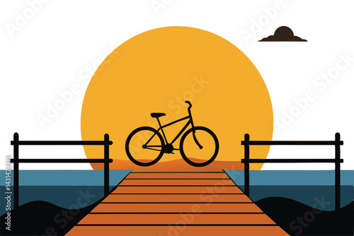 a-rustic-dock-with-an-old-bicycle-leaning-on-the-r.eps