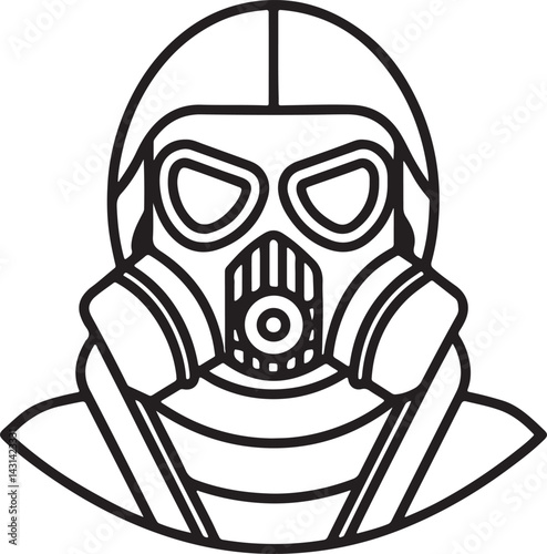 cyber cosplay gas mask line art, black outline, vector and illustration, coloring book page line art drawing