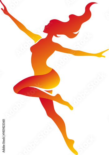Fiery orange ballerina mid-leap silhouette – Dance Day celebration