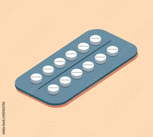 A Sheet of Medicine Pills, Flat Vector Illustration