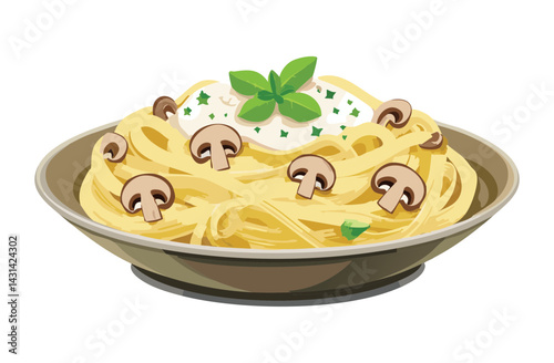 Creamy Mushroom Pasta - Vector Illustration
